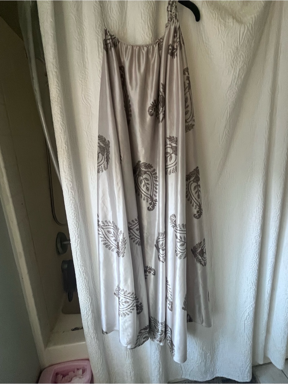 Zara One-Shoulder Beige Dress with Brown Paisley Print